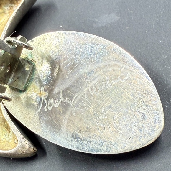 Vintage Sterling Silver 2.5" Modernist Clip-On Earrings – Signed Artisan - Picture 9 of 9